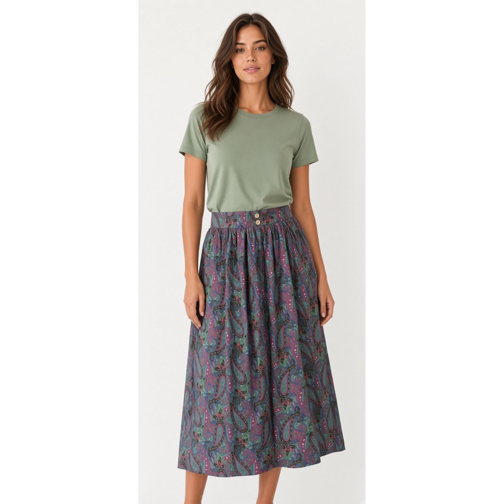 VTG Status Symbol‎ Paisley Print Midi Skirt Large Groovy Psychedelic Funky Boho